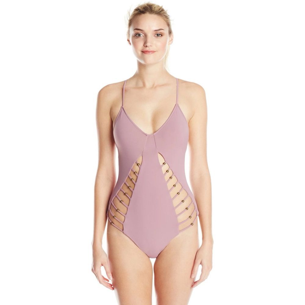 MARA HOFFMAN Lattice Maillot Braided Bead Cutout‎ Pink Swimsuit One-Piece Small